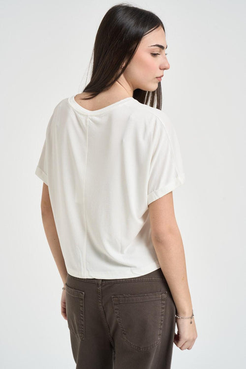 T-shirt donna manica con risvolto bianca - 2