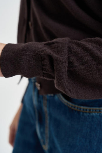 Cardigan donna in maglia marrone - 4