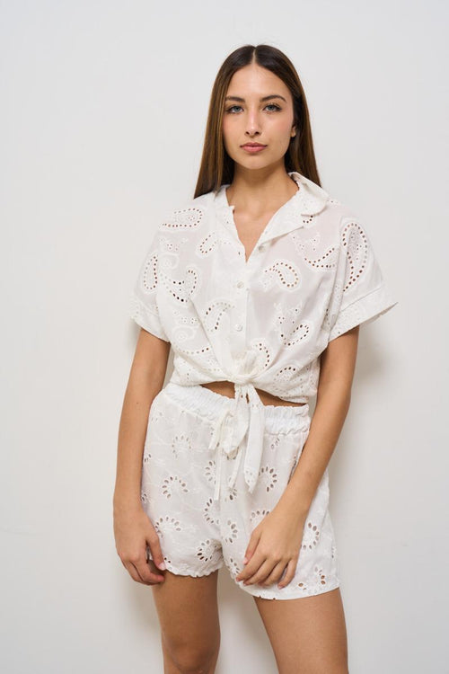 Short donna in pizzo san gallo bianco