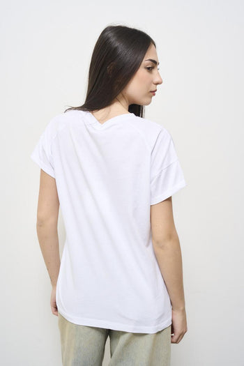 T-shirt donna bianca con applicazioni strass - 4