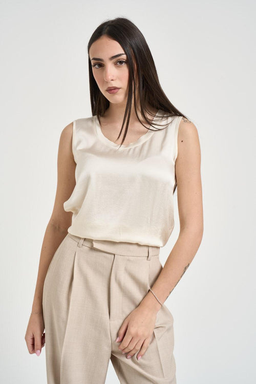 Top donna smanicato satinato panna - 2