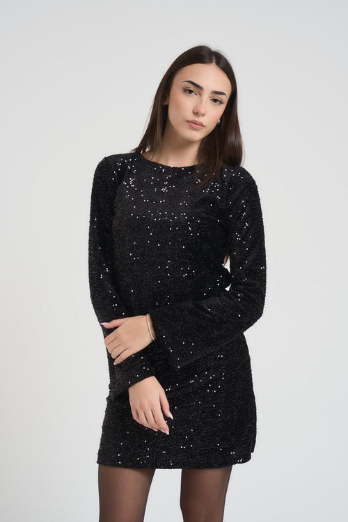 Abito donna corto con paillettes ner - 2