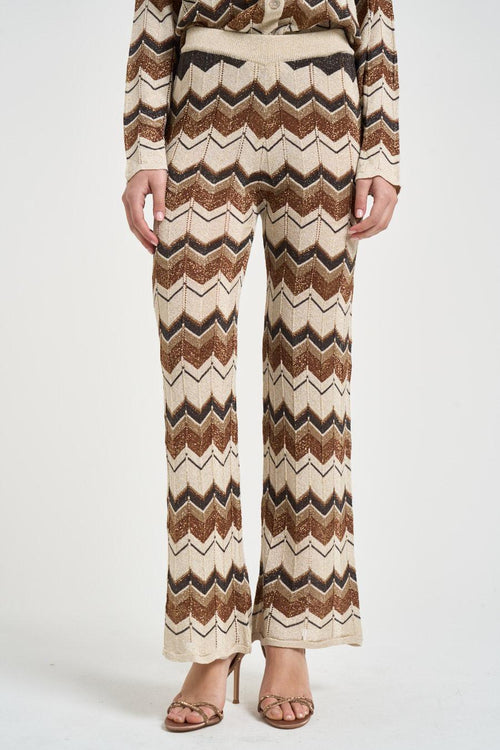 Pantalone donna in maglia chevron multicolor