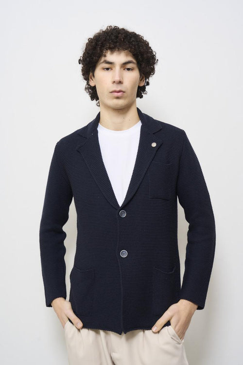 Giacca uomo in maglia blu - 1