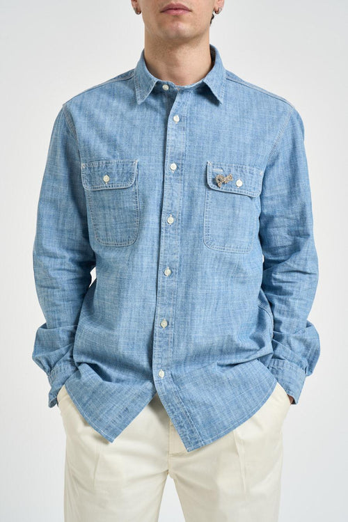 Camicia uomo con stampe in denim azzurro