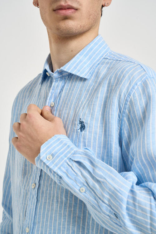 Camicia uomo a righe bianche e celesti in lino - 2