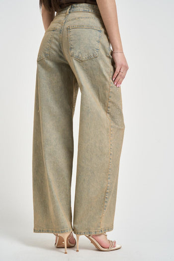 Jeans donna wide leg effetto slavato beige - 4