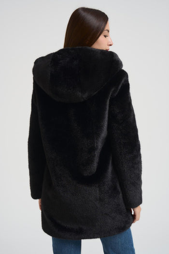 Cappotto in ecopelliccia midi nero - 4