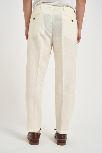 Pantalone uomo in lino con pinces panna - 3