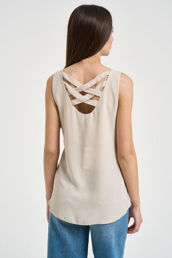 Top donna in tessuto fluido avorio - 4