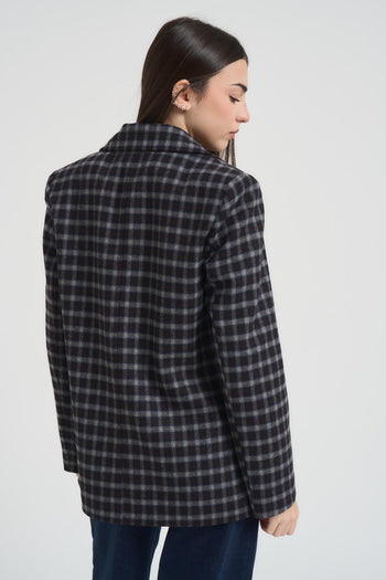 Blazer donna in check nero con spille - 4