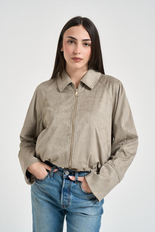Giacca donna in suede verde salvia - 1