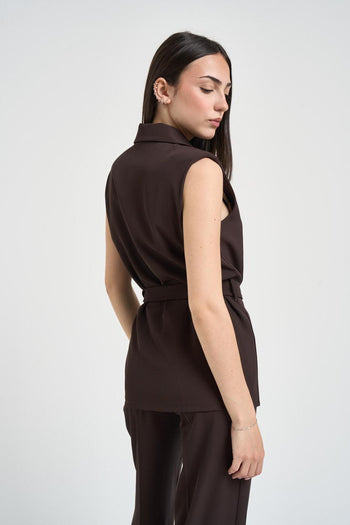 Abito donna gilet e pantalone marrone - 4