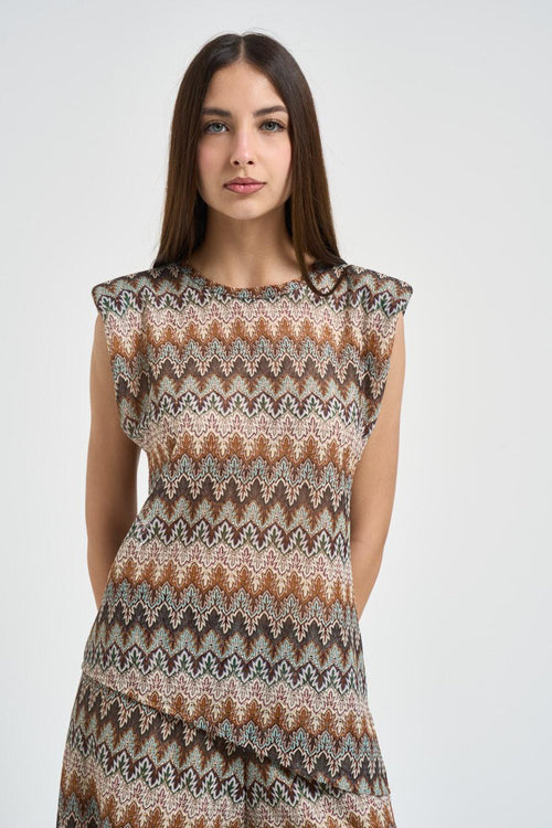 Top donna marrone multicolor con lurex - 2