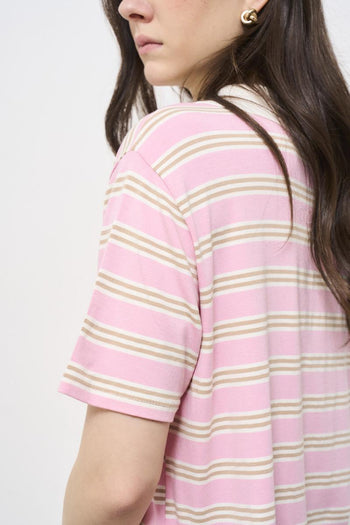 Polo donna a righe rosa - 5