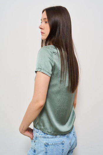 T-shirt donna girocollo verde satinata - 4