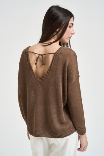 Maglia donna scollo a barca marrone - 4