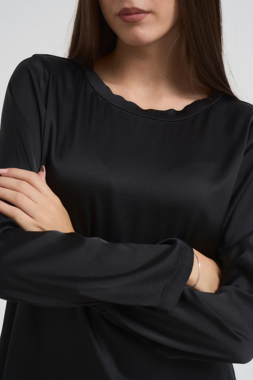 Blusa donna girocollo satinata nero - 2