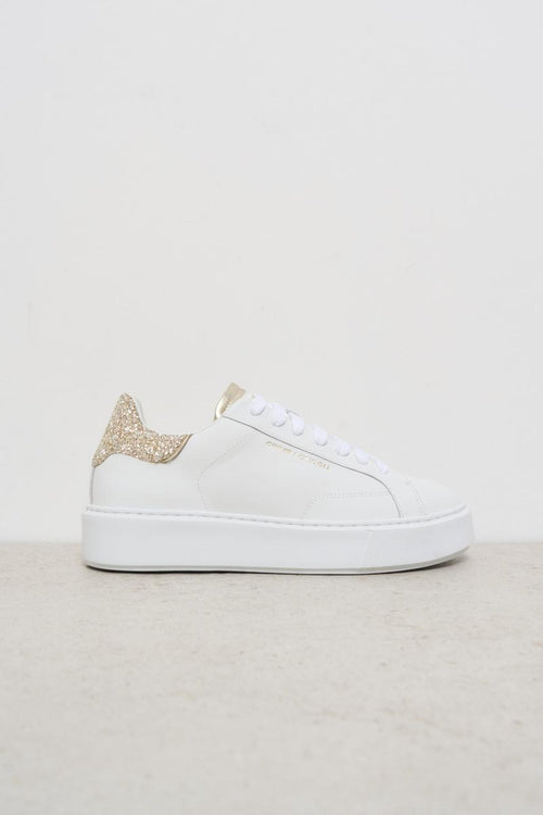 Women's leather sneakers with gold rhinestones
