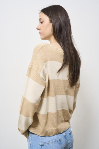Beige striped women's sweater - 4