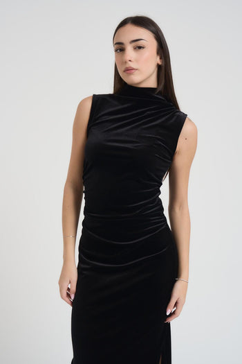Abito donna lungo in velluto nero - 4