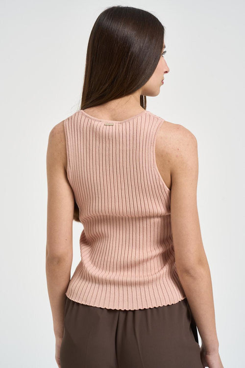 Top donna in maglia a costine rosa - 2