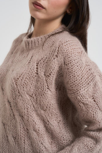 Maglia donna a trecce tortora - 3