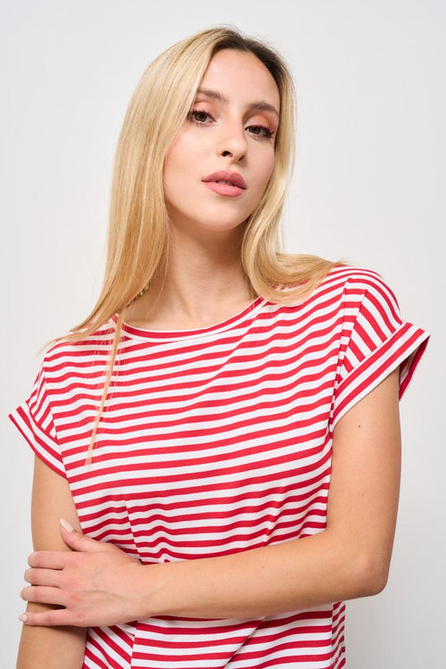 T-shirt donna girocollo a righe rossa - 2