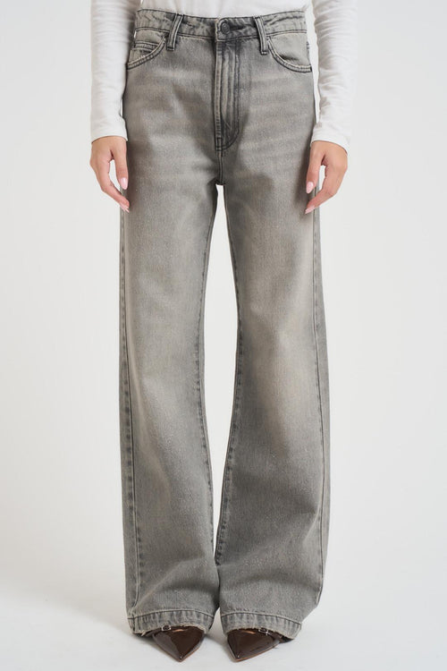 Jeans donna wide leg in denim grigio con micro glitter