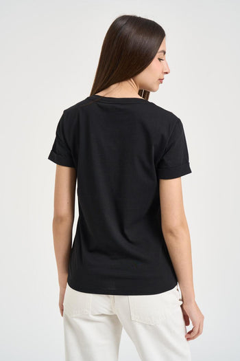 T-shirt donna con strass nera - 3