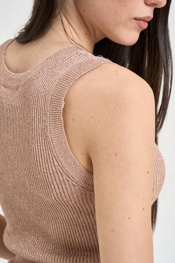 Top donna in maglia lurex rosa - 4