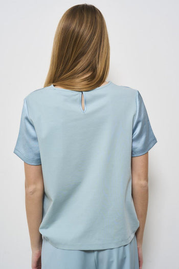Blusa donna celeste in raso - 3