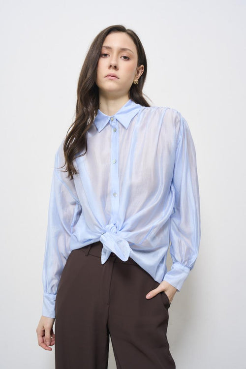 Camicia donna celeste con fiocco