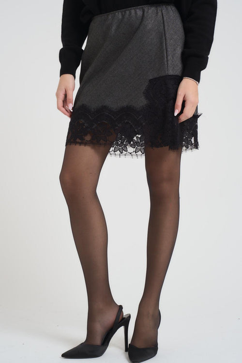 Minigonna donna grigia con pizzo nero