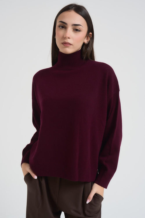 Maglia donna collo alto bordeaux