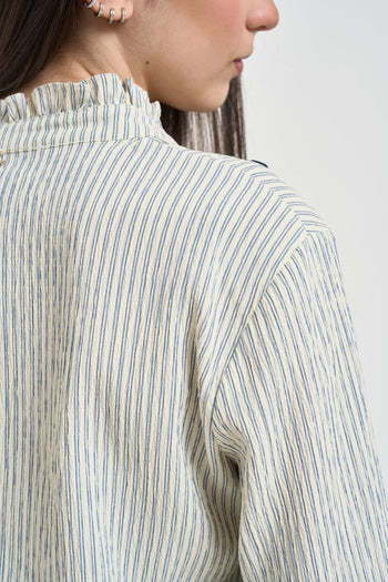 Camicia donna a righe con ricami blu - 4