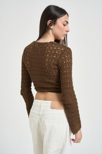 Cardigan donna incrociato tabacco - 3