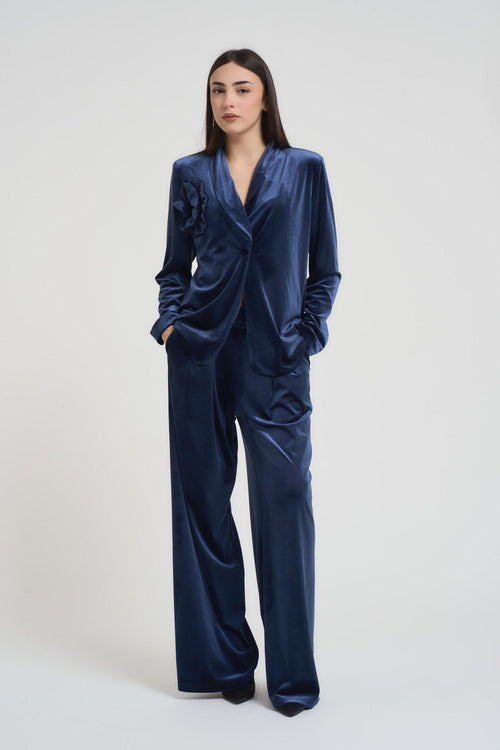 Giacca donna monopetto in velluto blu - 2