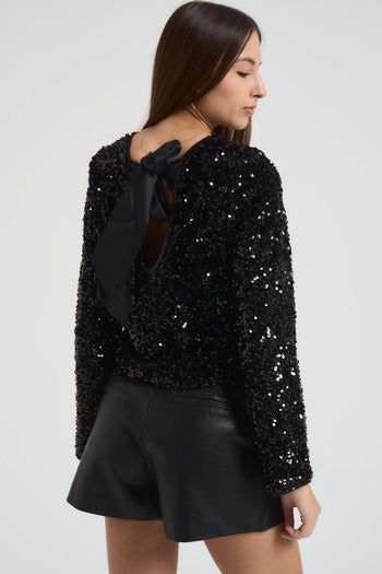 Blusa donna con paillettes nera - 3