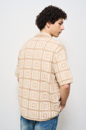 Camicia uomo in fantasia quadri beige - 4