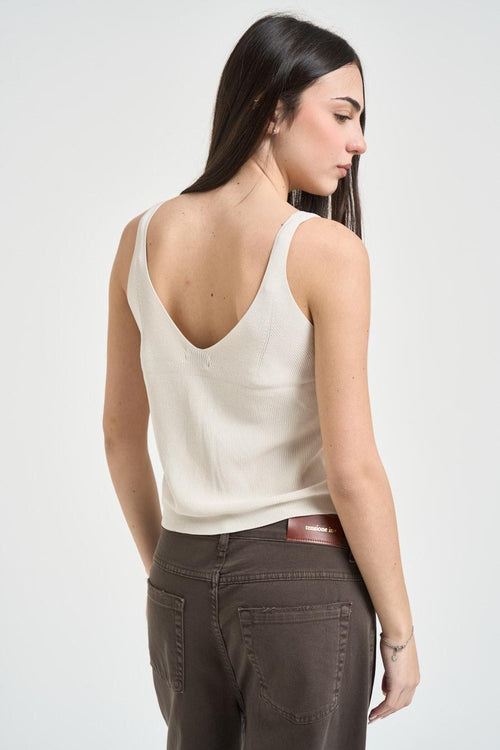 Top donna in maglia avorio - 2
