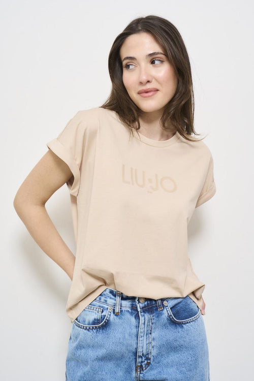 Beige women's T-shirt with front logo - 2