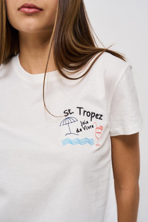T-shirt donna girocollo bianca con ricamo - 2