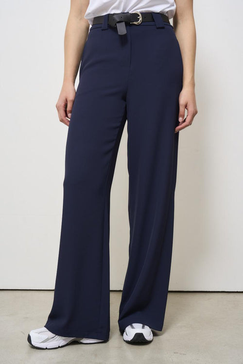 Pantalone donna blu con cintura - 2