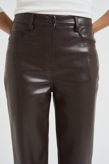 Pantalone donna in ecopelle marrone - 6