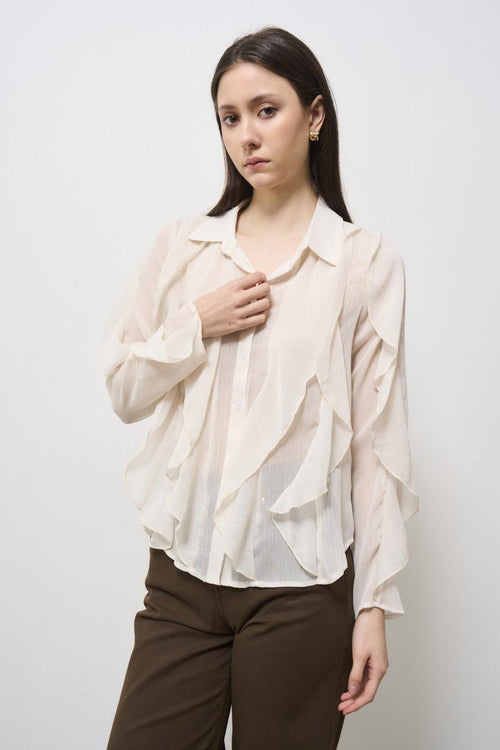 Camicia donna con volant panna - 2