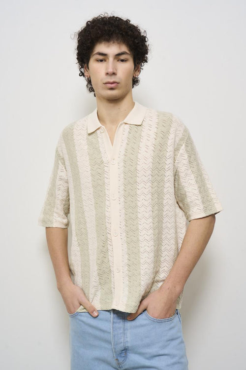 Men's striped perforated polo shirt