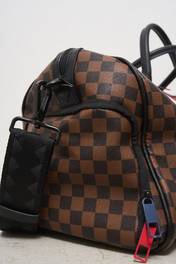 Brown and black checkered men's duffel bag - 6