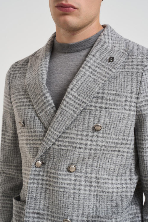 Giacca uomo doppiopetto a quadretti grigia - 2