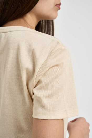 T-shirt donna scollo a V beige - 4